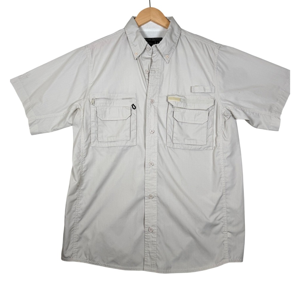 VTG Royal Robbins Fishing Shirt M Khaki Tan Outdoor Hiking Short‎ Sleeve